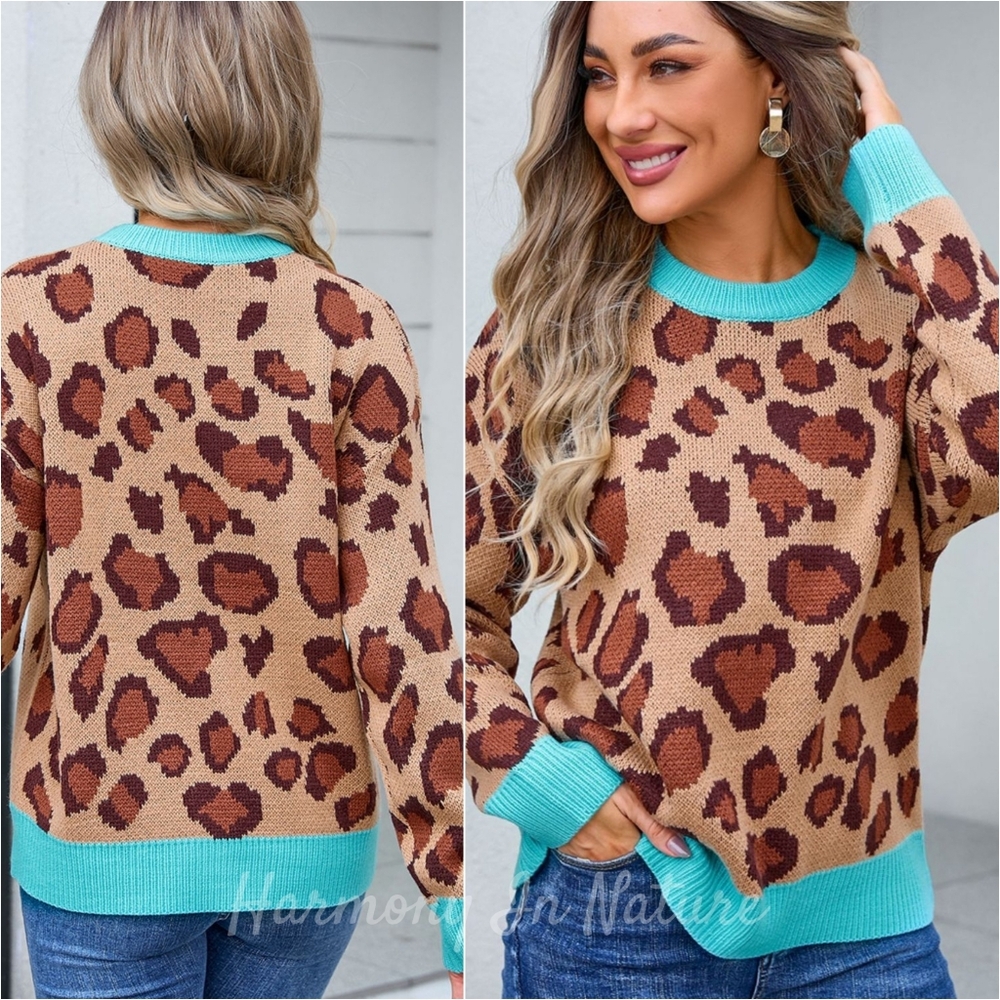 Bold Borders Leopard Sweater - Khaki